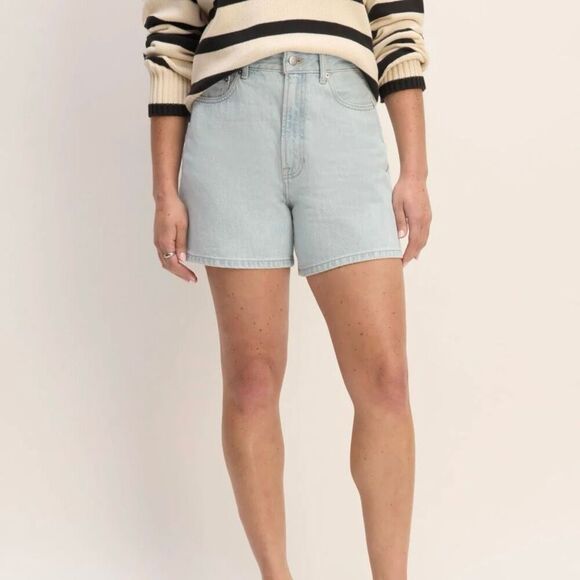 Everlane Pants - Everlane Women's A-Line Denim Shorts Light Blue High-Waisted Size 28